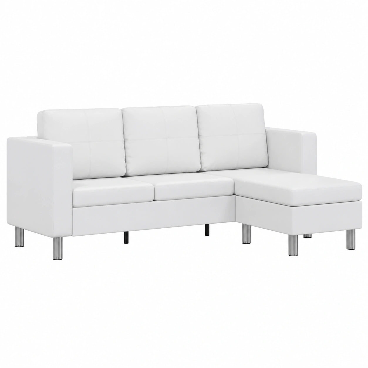 Canapé d’angle, 3 places, modulable, en cuir, coloris blanc, pour le salon