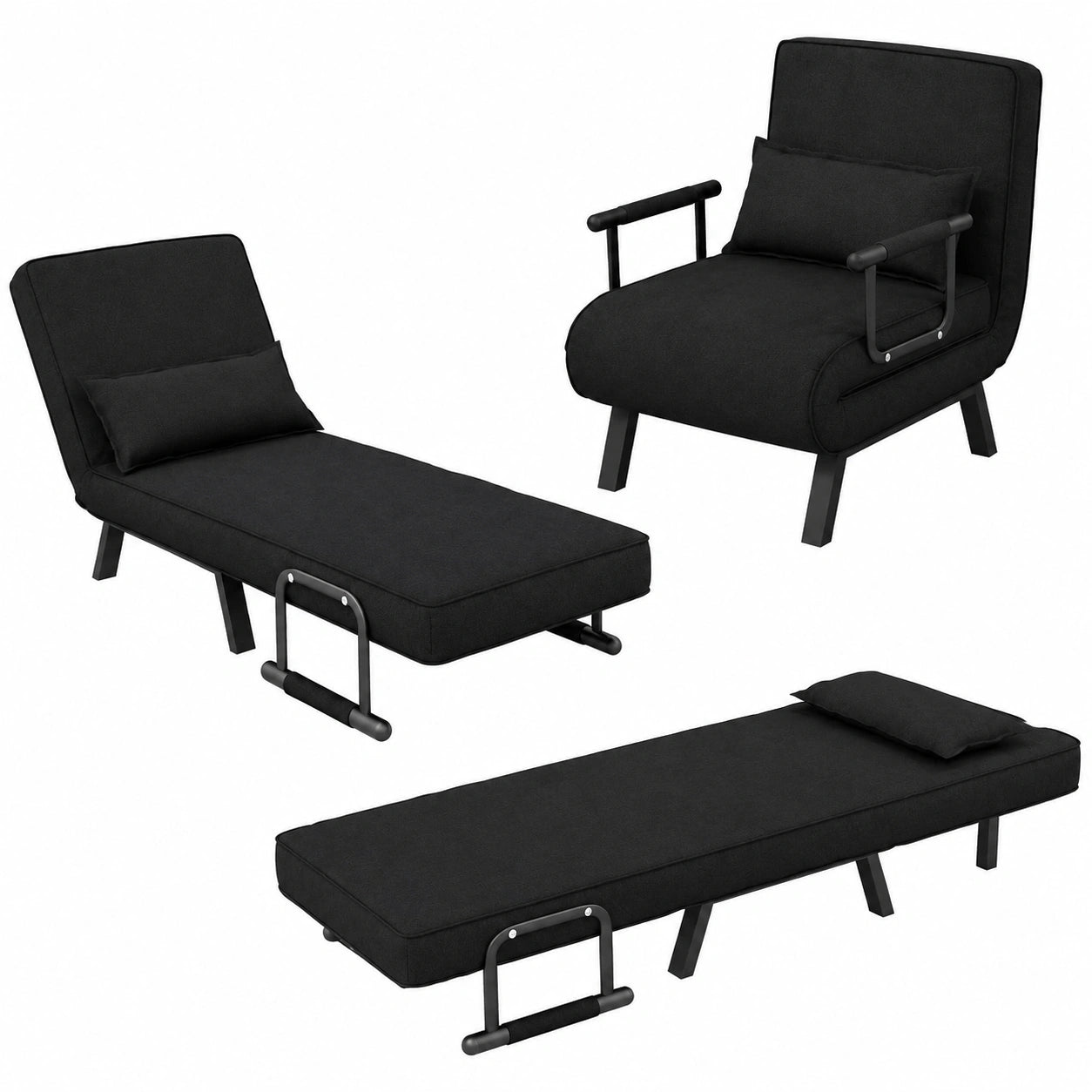 Canapé convertible, pliable, réglable, coloris noir, pour le salon ou la chambre d’amis