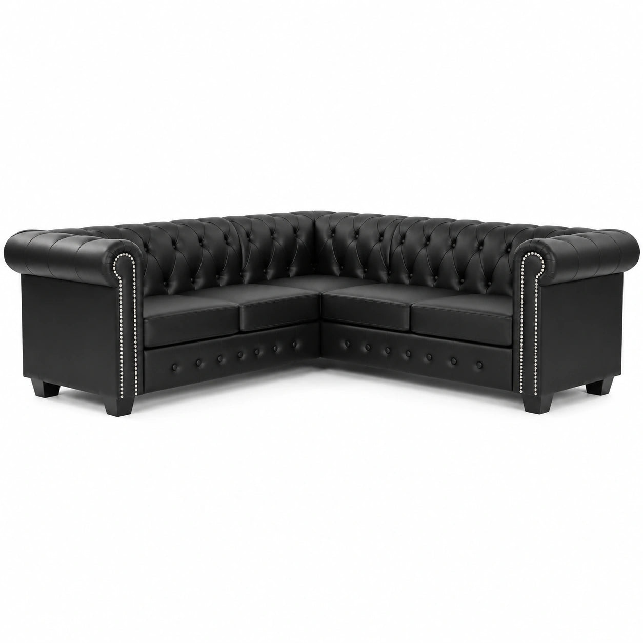 Canapé d’angle, 5 places, en similicuir et cuir, coloris noir, pour le salon