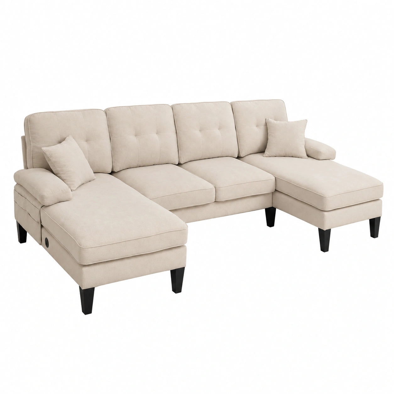 Canapé, 4 places, modulable, rembourré, en lin et tissu, coloris beige, pour le salon
